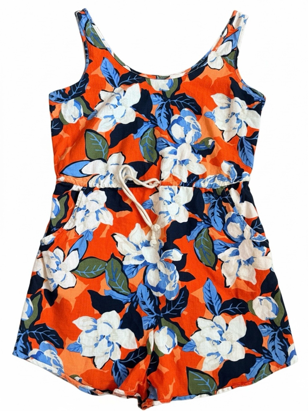 GAP Orange Floral Mini Dress Romper with Drawstring